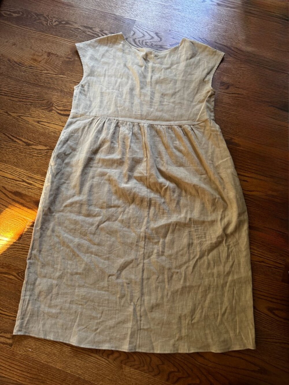 LINTICO 100% Linen Dress Women's XL Beige Natural Shift Midi Dress Cottagecore - Picture 6 of 8